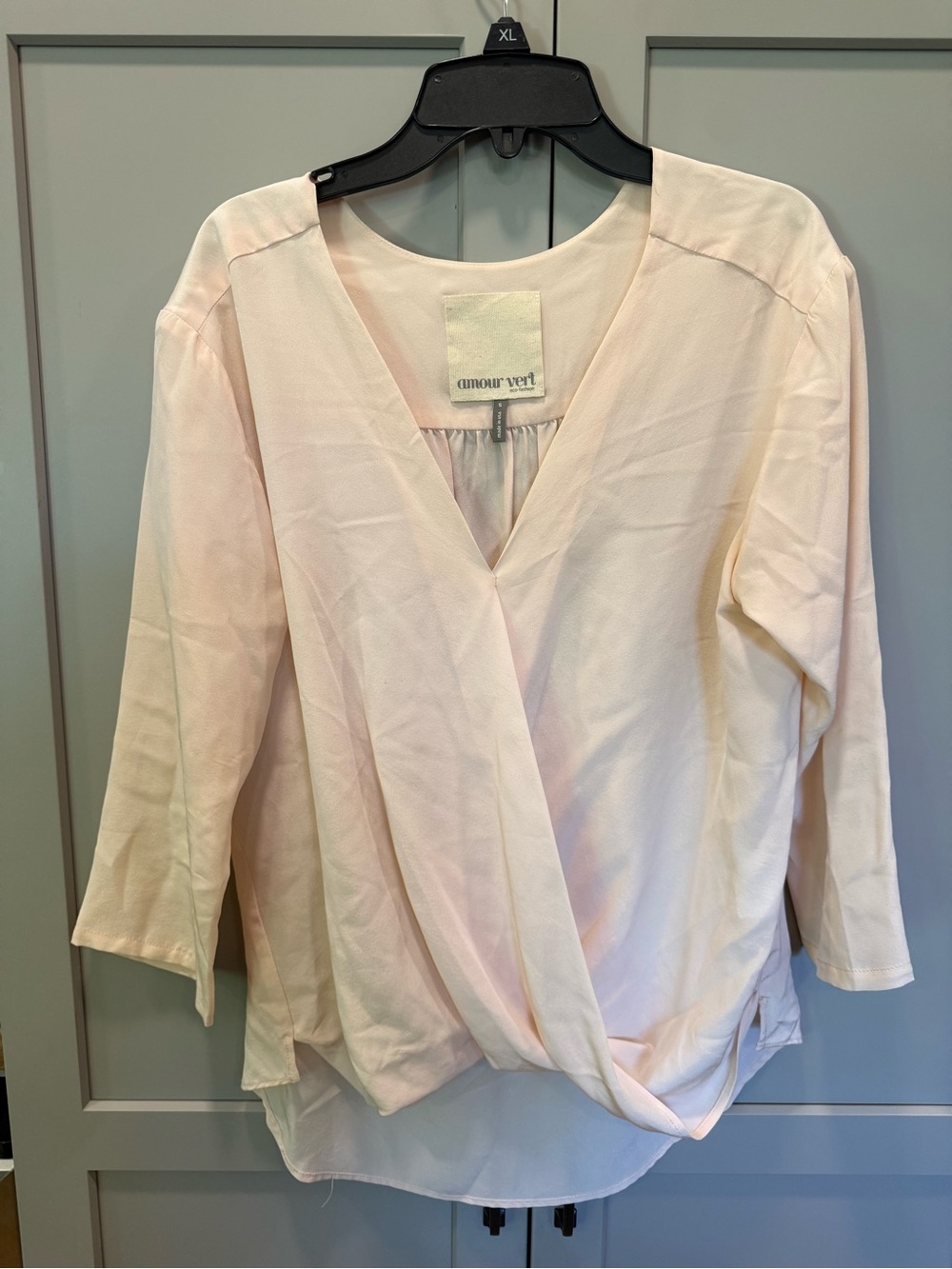100% silk Amour Vert Light Pink Draped Wrap Blouse